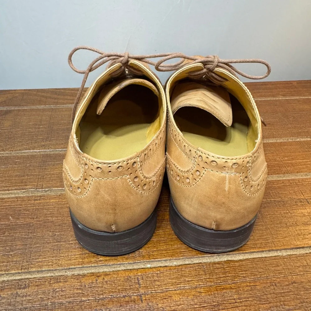 DRSG Tan‎ Leather Wingtip Brogue Oxford Dress Shoes Men's 9.5 US Business Preppy